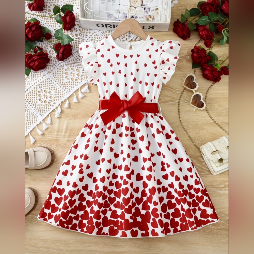 NWOT-Red Heart Print Princess Dress
